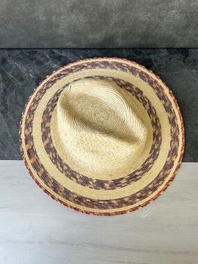 VINTAGE HANDMADE Straw Summer Wide Brim Hat Colorful OS